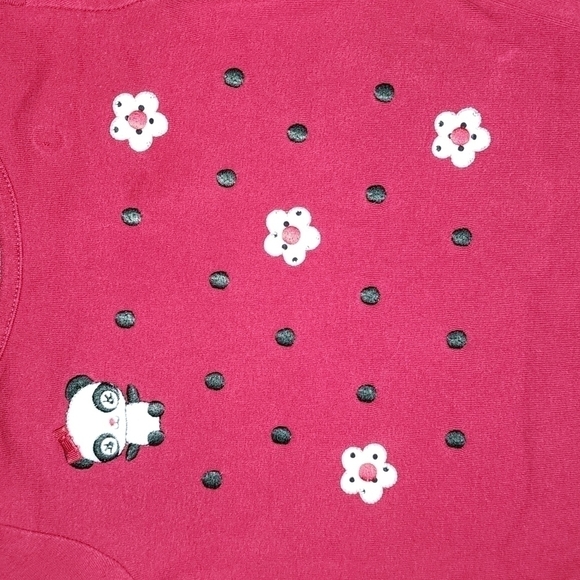 Gymboree Red Long Sleeve Tee with Dots, Flowers and Panda - Picture 2 of 4